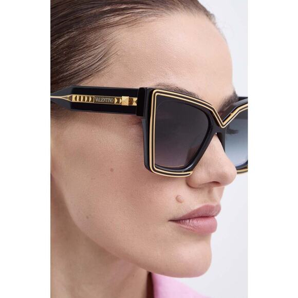 NWT Valentino V-GRACE-BLK - GLD Black Yellow 54mm Sunglasses main image 2